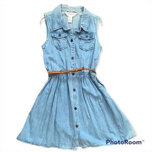 Forever 21 Sleeveless Denim Dress with Faux Leather Belt Size 7/8
